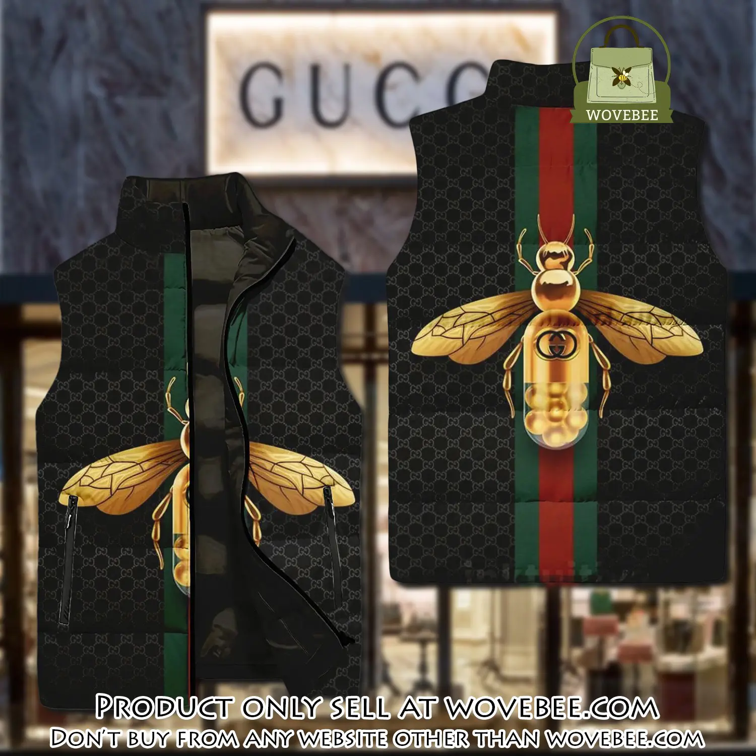 Gucci bee black luxury brand 3d sleeveless down jacket wvb1057220